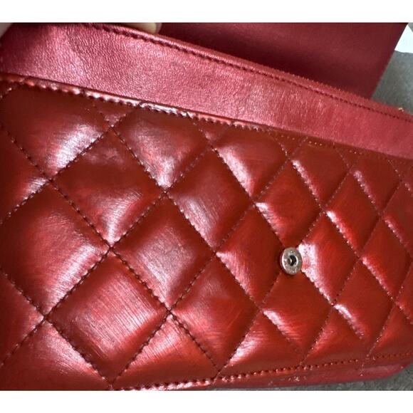 Authentic Chanel Boy Wallet On Chain WOC Metallic Red Leather W COA READ - Picture 7 of 15